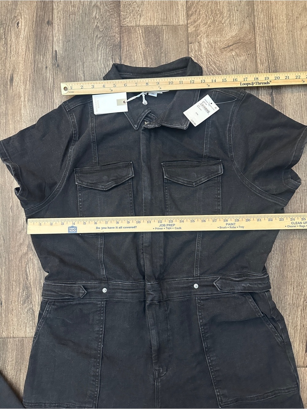 Good American Zip Front Denim Short Sleeves Jumpsuit Women’s Size 3XL Black - Picture 3 of 9